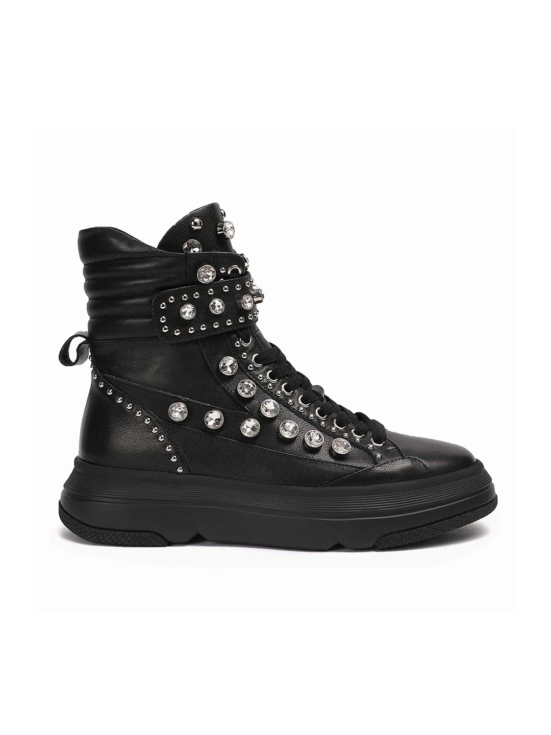 

Saint G Women Black Embellished Leather Flat Boots