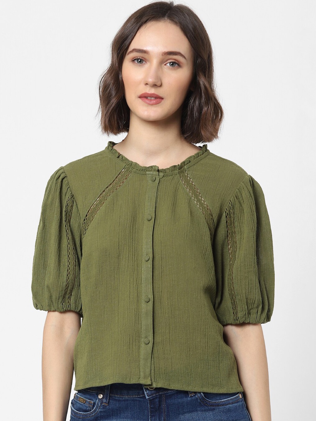 

ONLY Olive Green Cotton Shirt Style Top