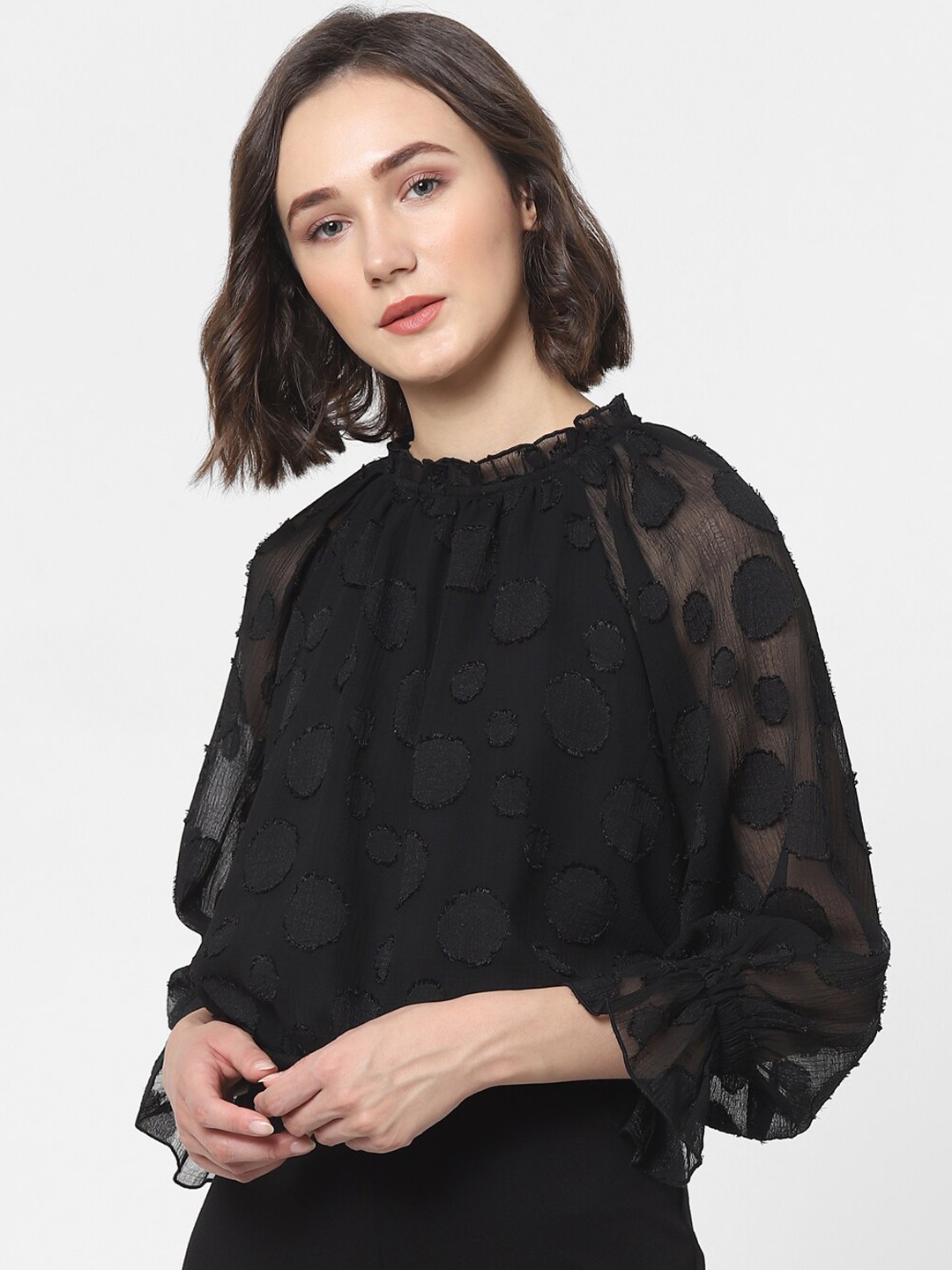 

ONLY Black Self Design Blouson Top