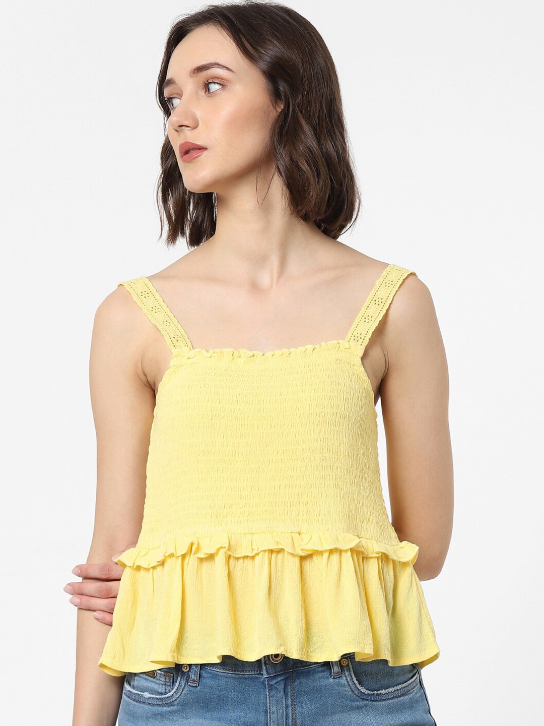

ONLY Women Yellow Viscose Top
