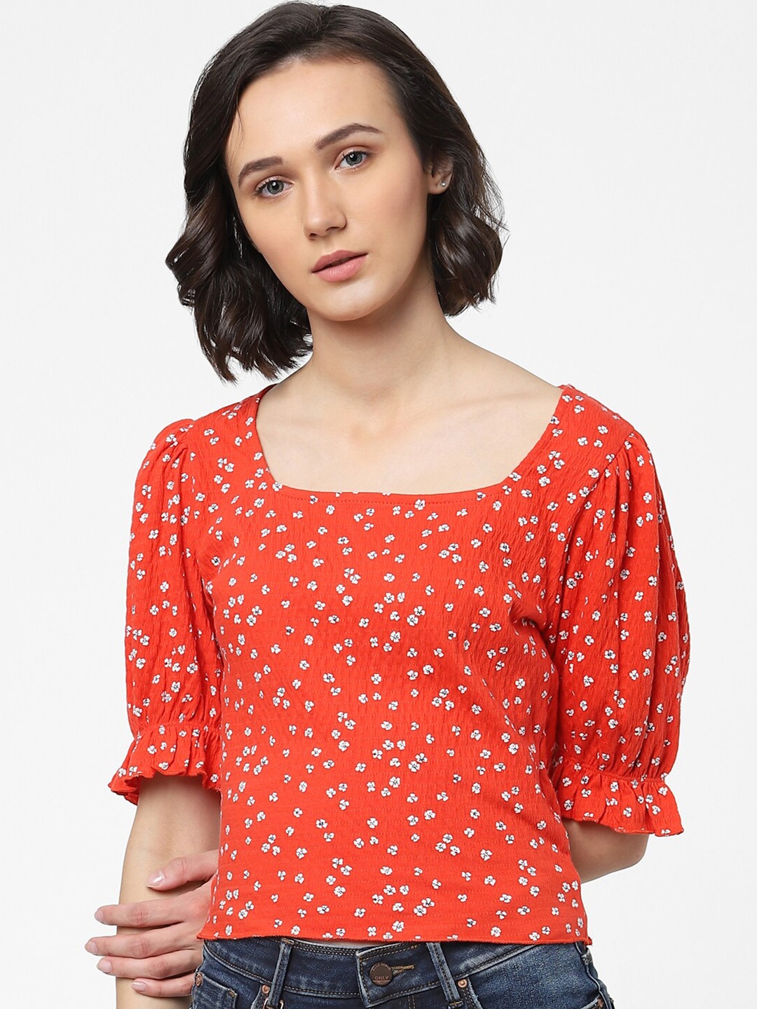 

ONLY Red & White Floral Print Top