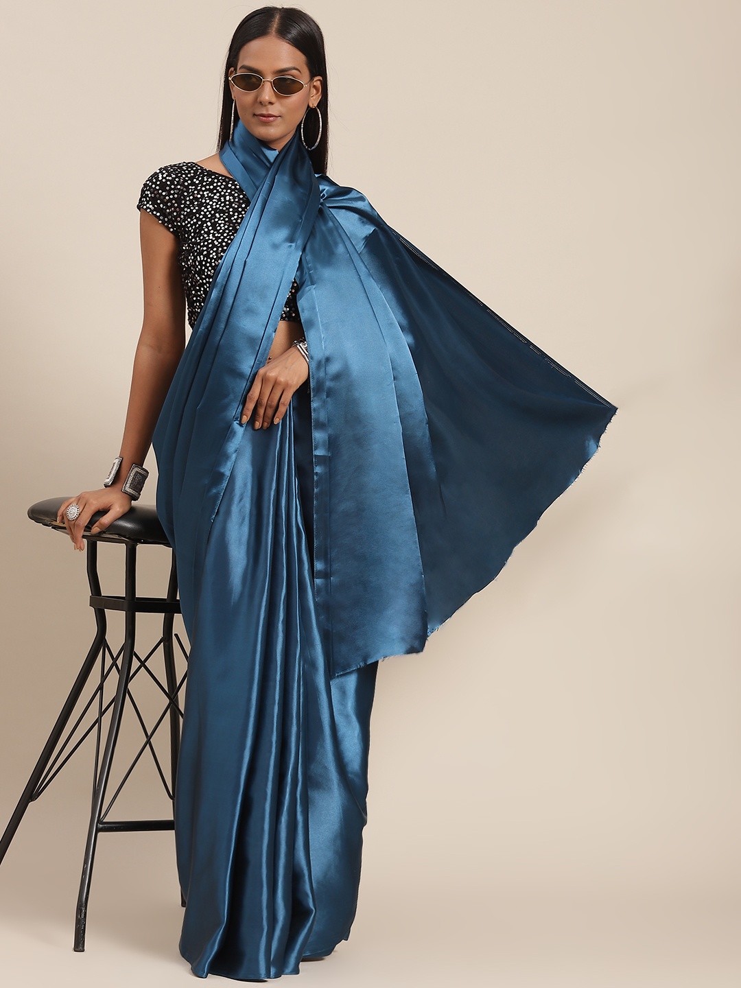

SIRIL Blue Satin Saree