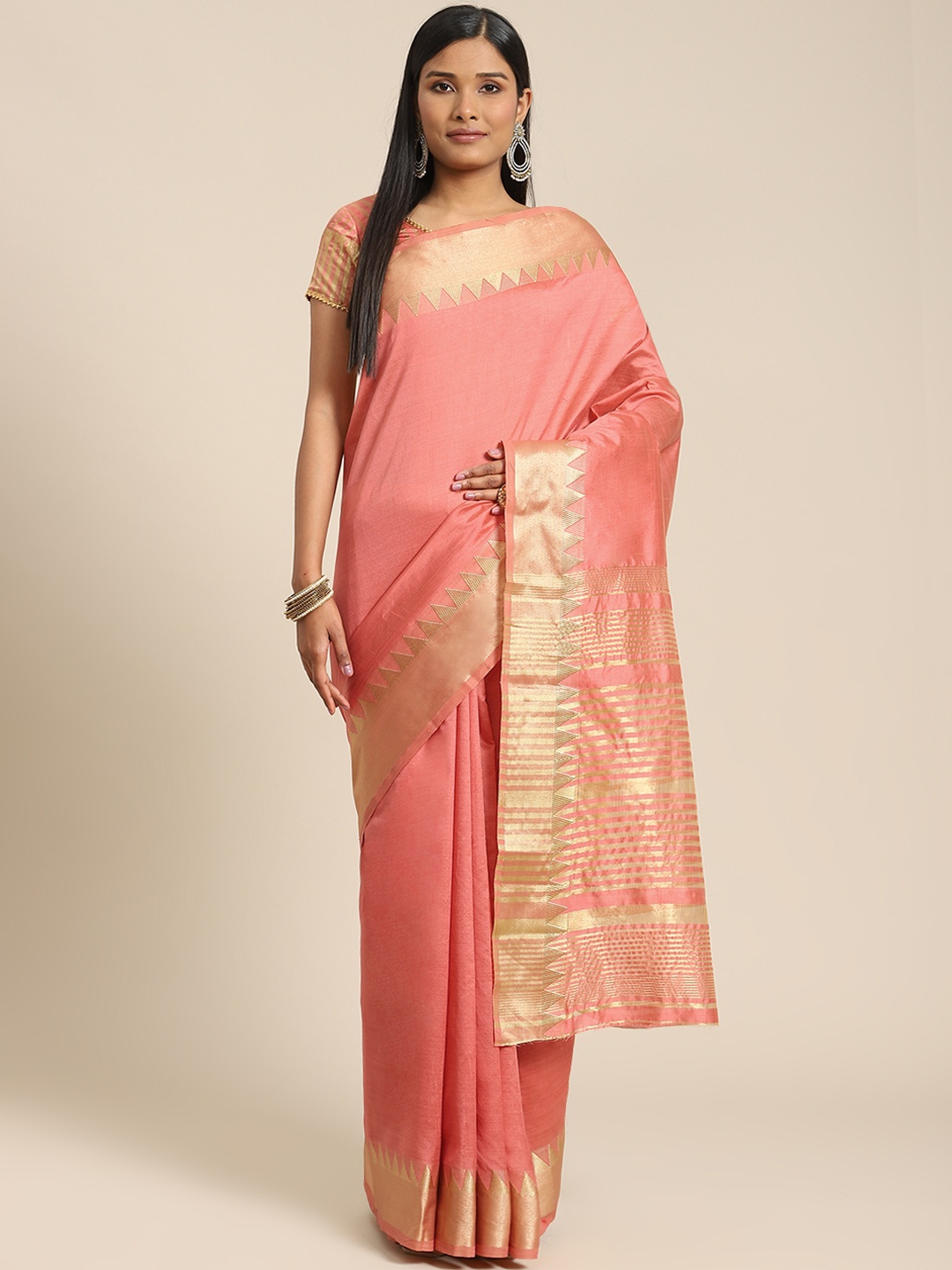 

Indi INSIDE Peach-Coloured Zari Silk Blend Saree