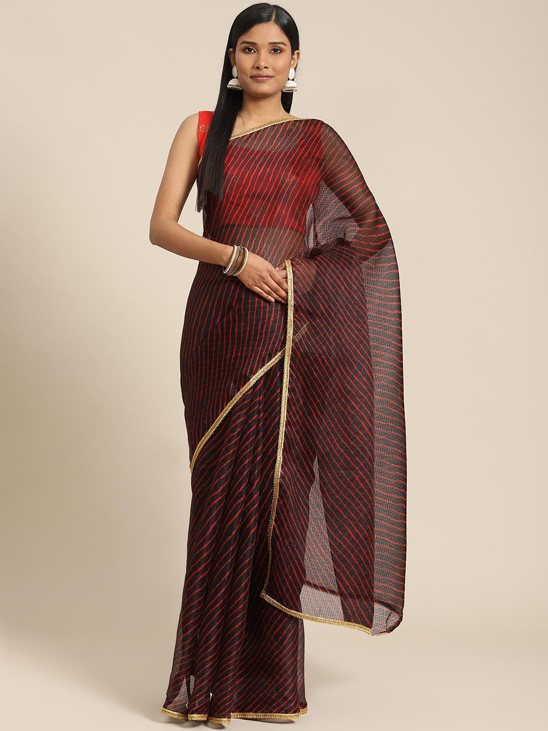 

Indi INSIDE Black & Red Leheriya Kota Saree