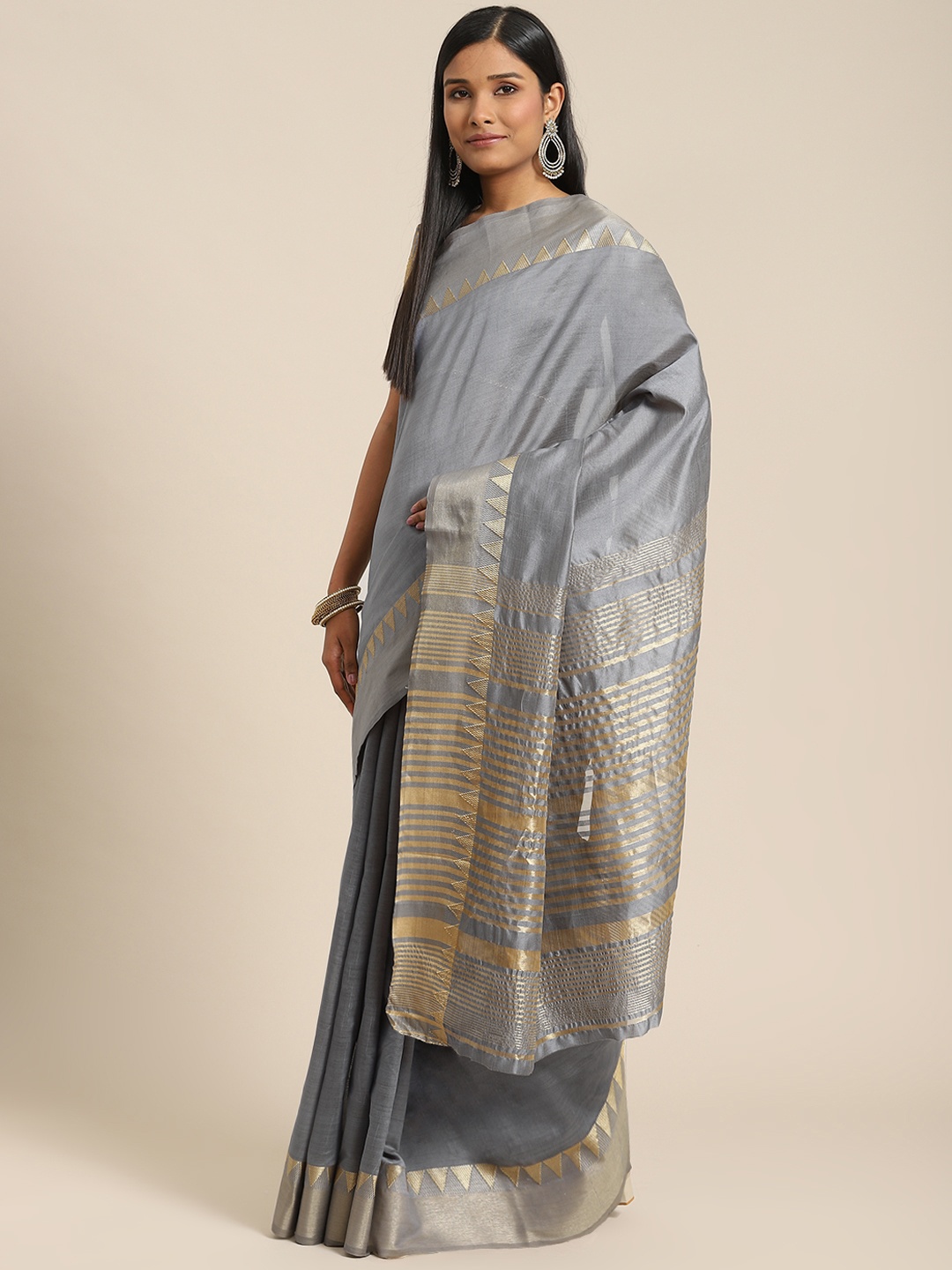 

Indi INSIDE Grey Woven Design Zari Silk Blend Saree