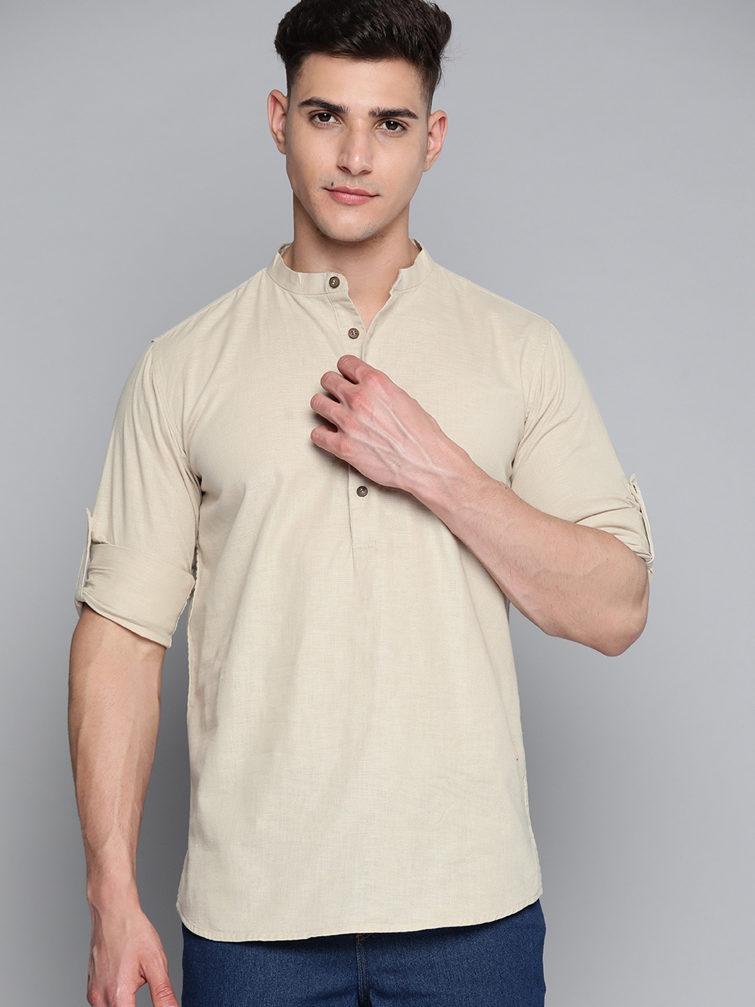 

DENNISON Men Beige Twill Weave Comfort Slim Fit Casual Shirt