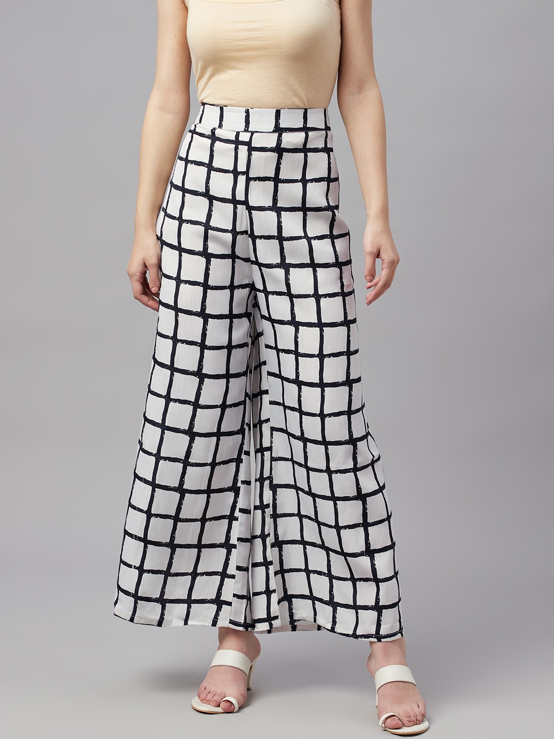 

MBE Women White & Black Checked Palazzos