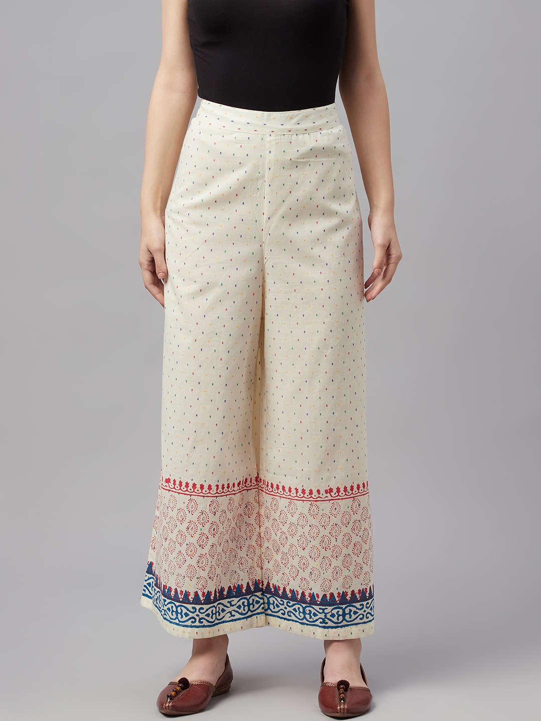 

MBE Women Off White & Red Printed Palazzos