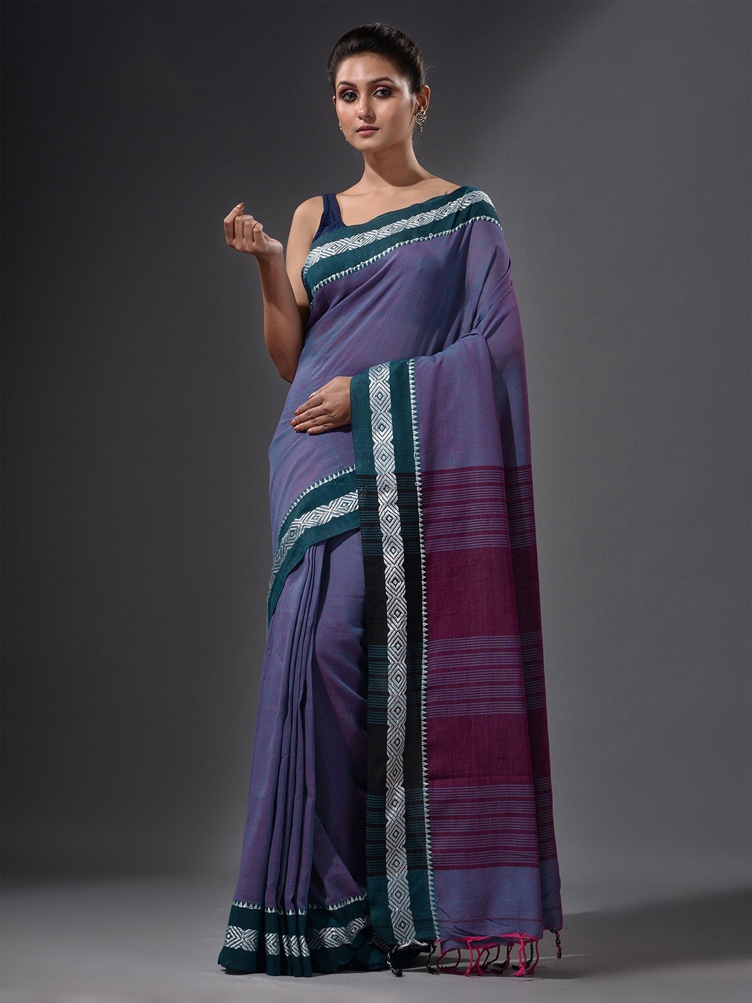 

Charukriti Blue Woven Design Pure Cotton Saree