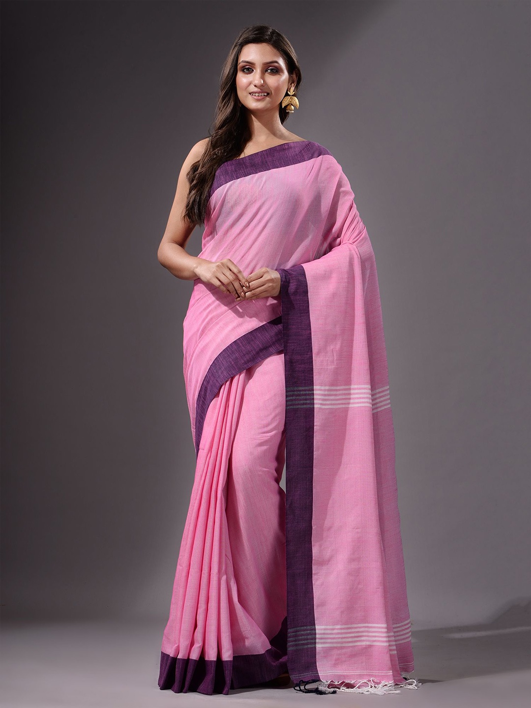 

Charukriti Pink & Violet Pure Cotton Saree