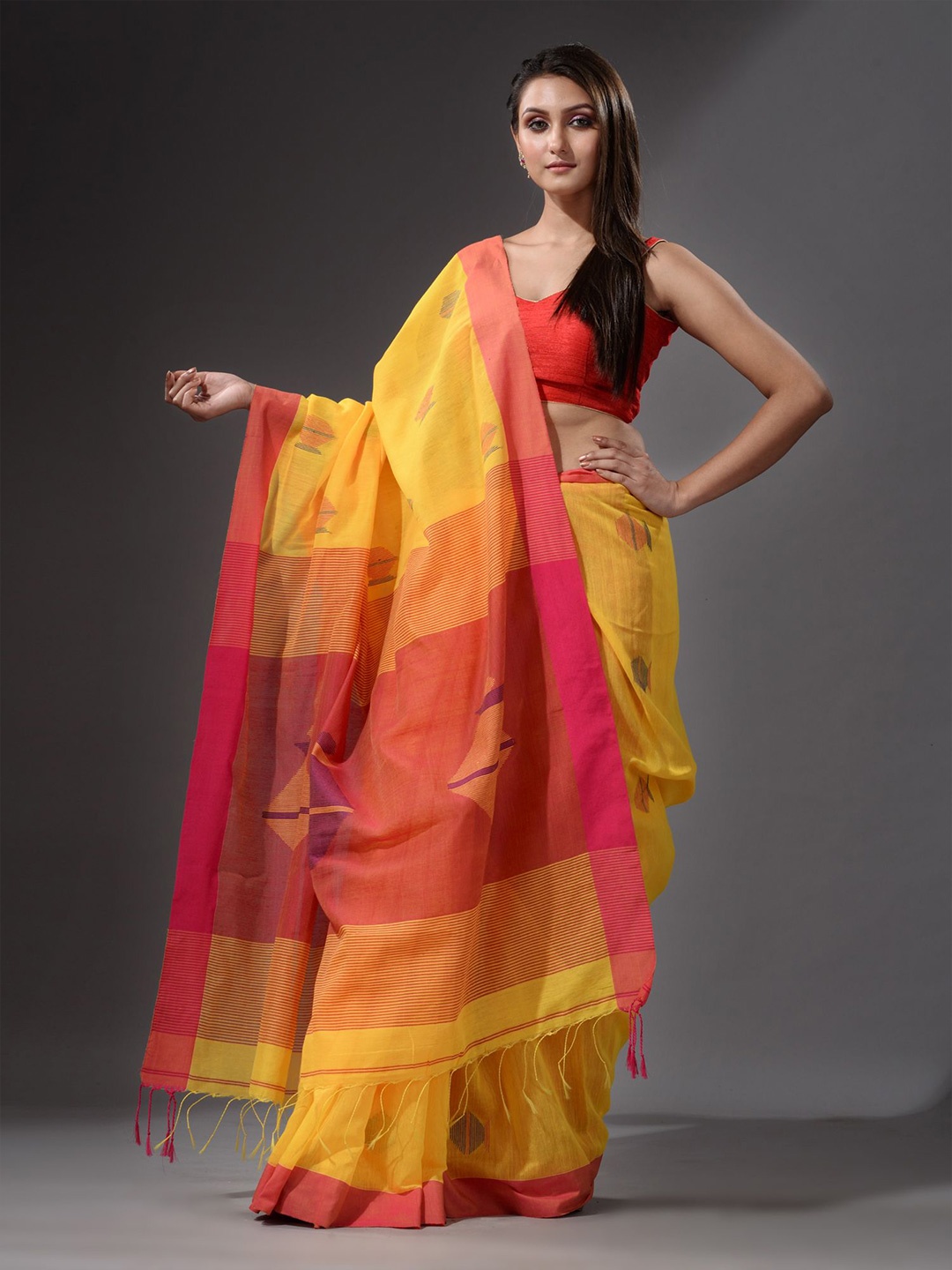 

Charukriti Yellow & Red Woven Design Saree