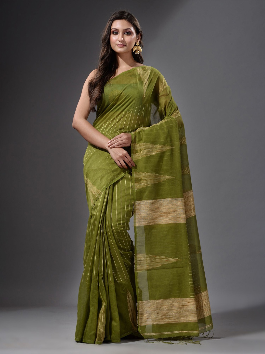 

Charukriti Green & Beige Woven Design Saree