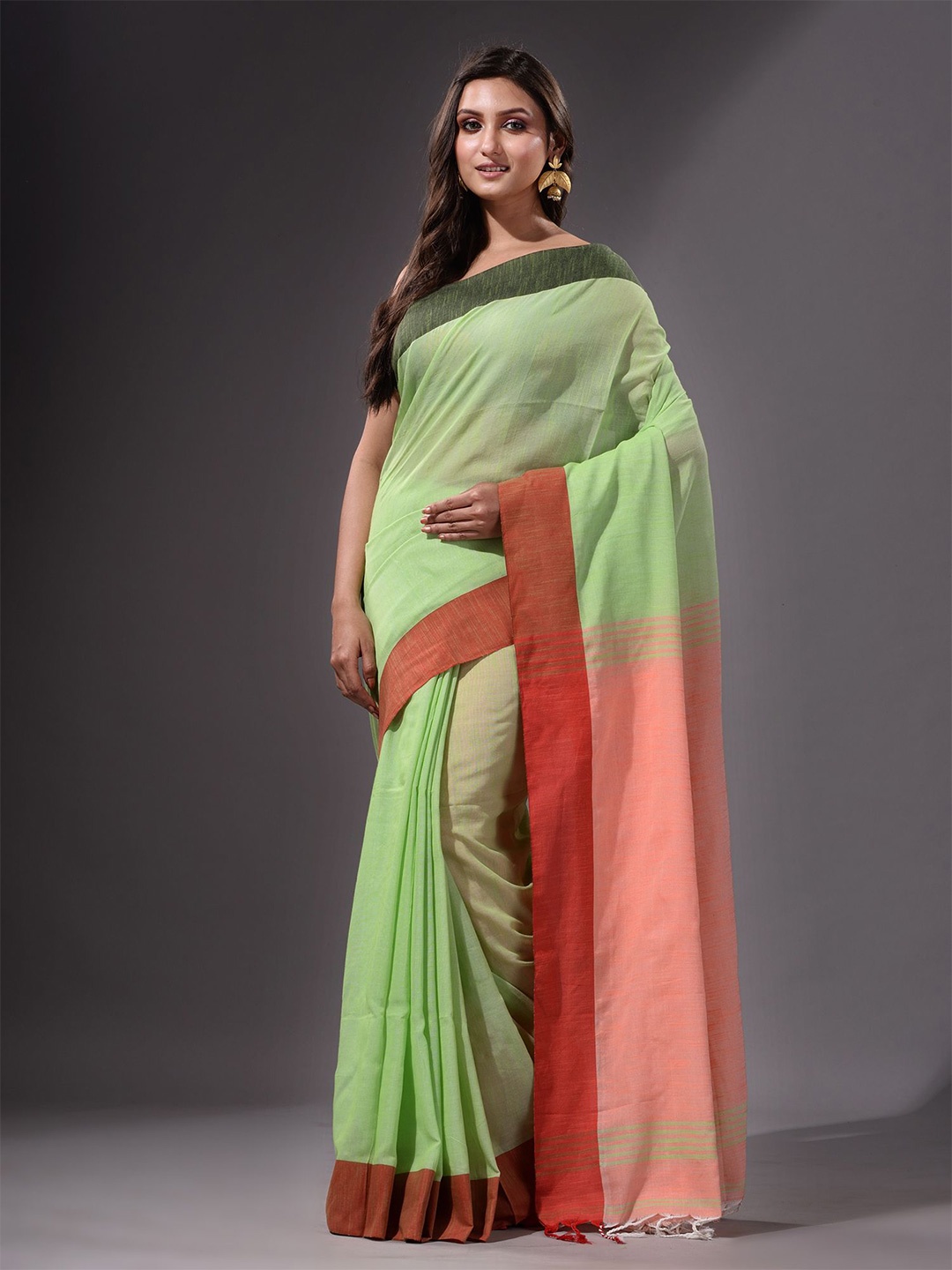 

Charukriti Green & Pink Pure Cotton Saree