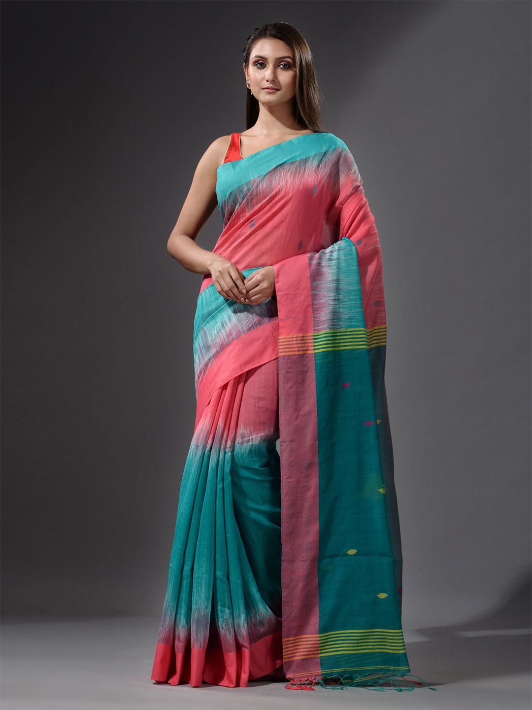 

Charukriti Red & Blue Woven Design Saree