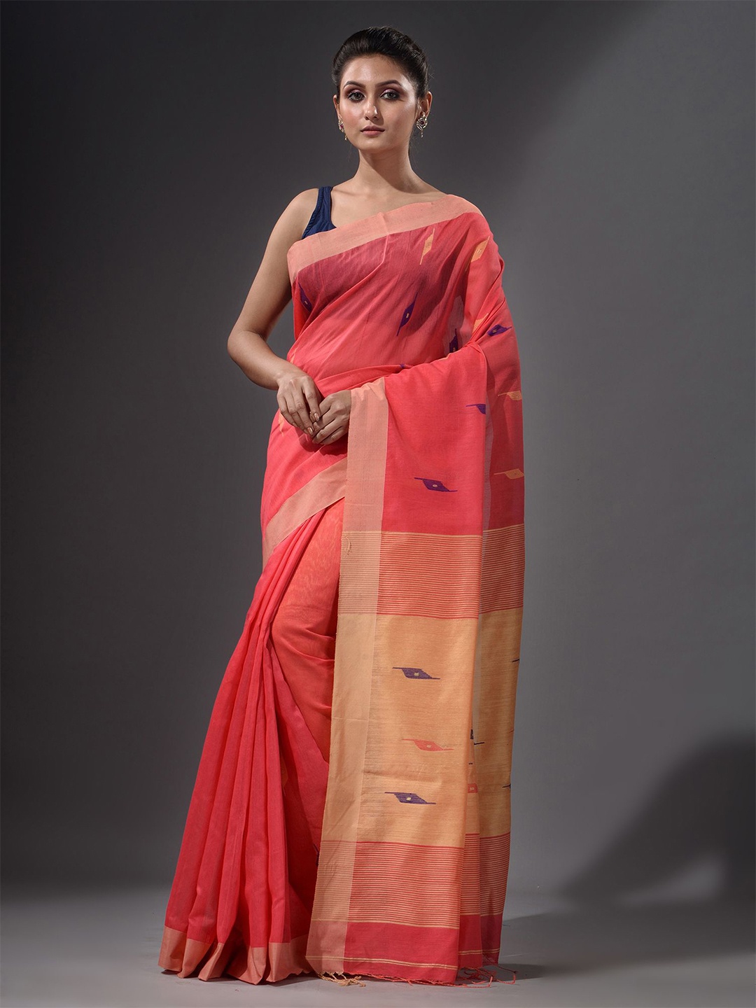 

Charukriti Red & Purple Woven Design Saree