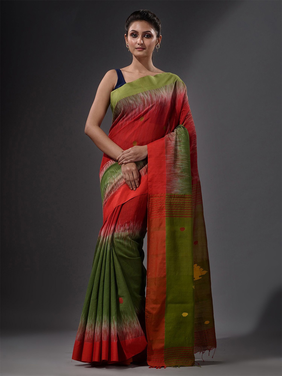 

Charukriti Red & Green Woven Design Saree