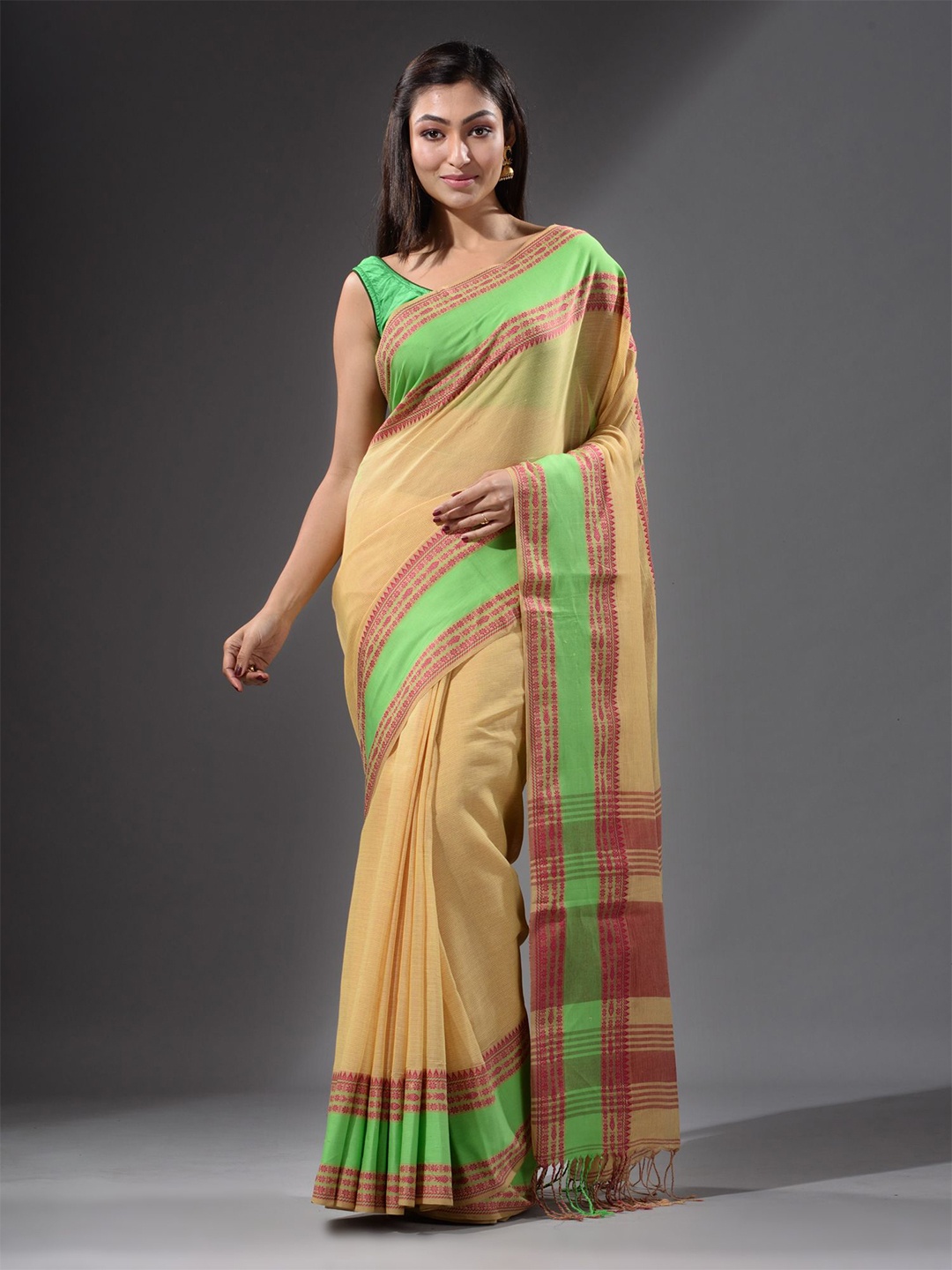 

Charukriti Yellow & Green Pure Cotton Saree