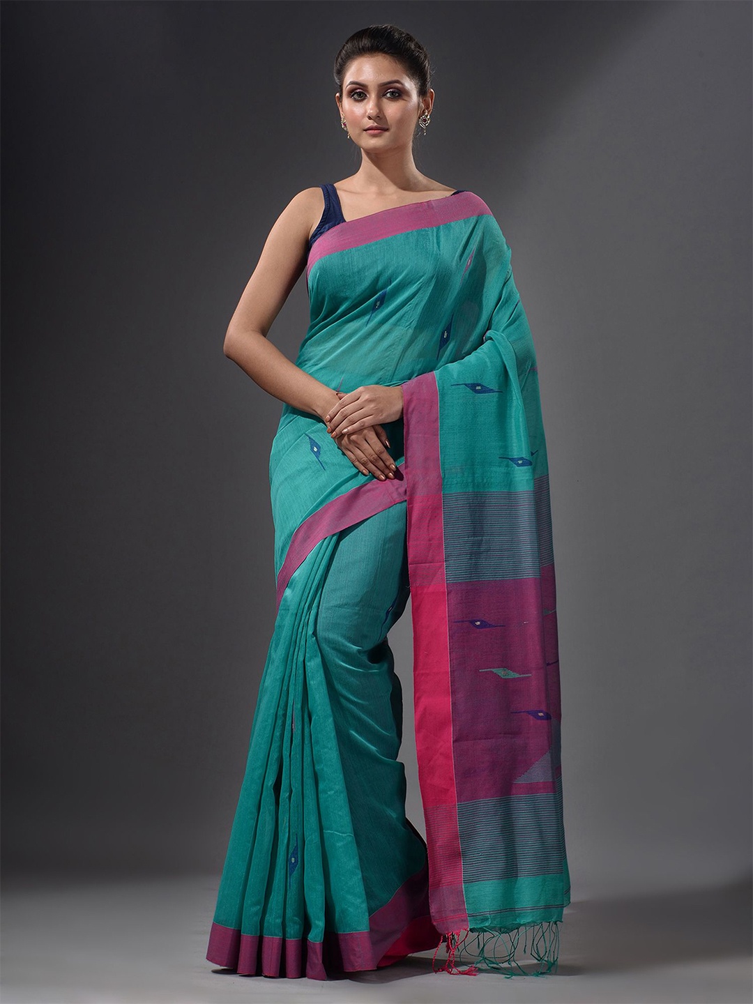 

Charukriti Green & Pink Woven Design Saree