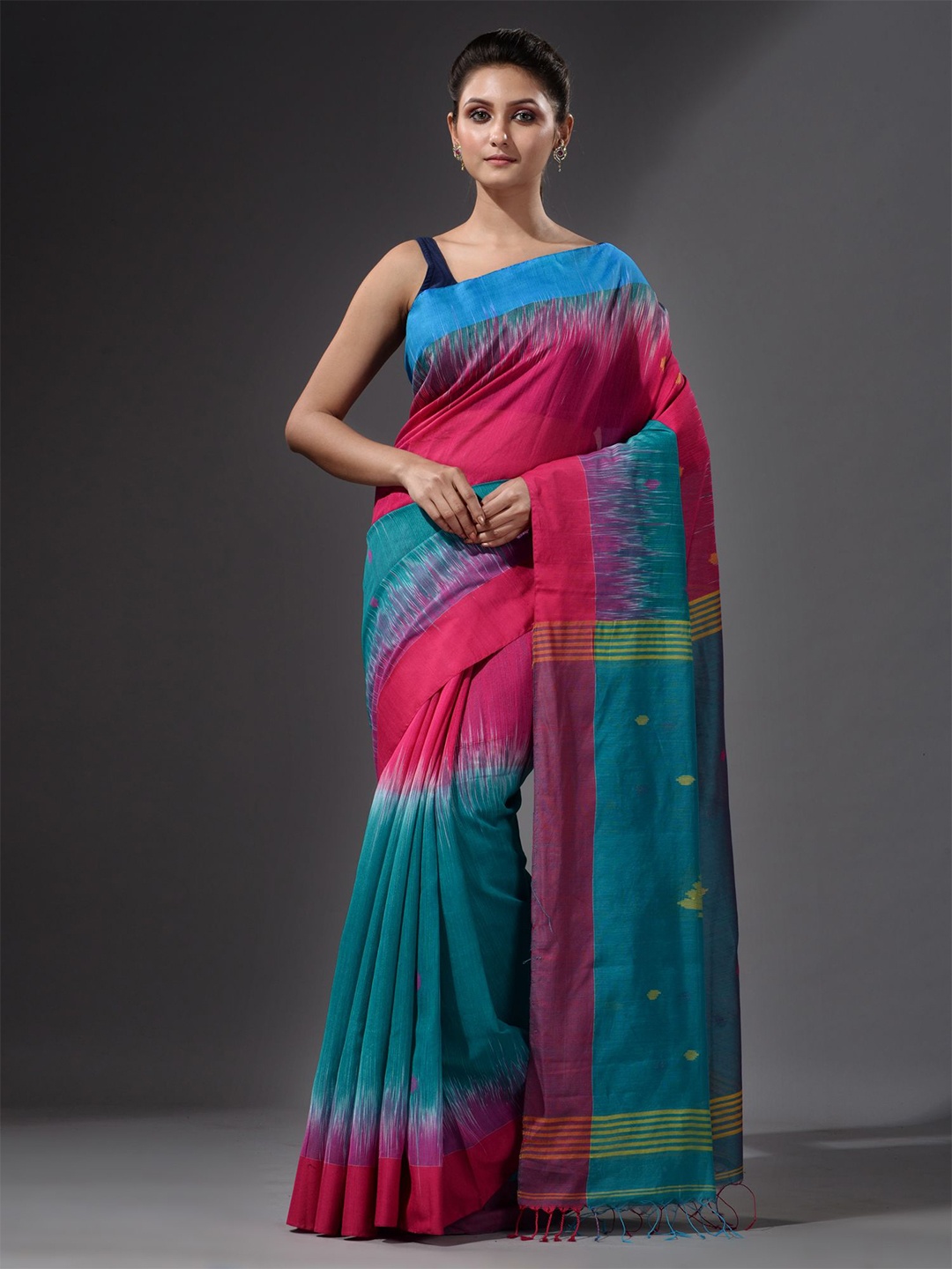 

Charukriti Green & Pink Woven Design Saree