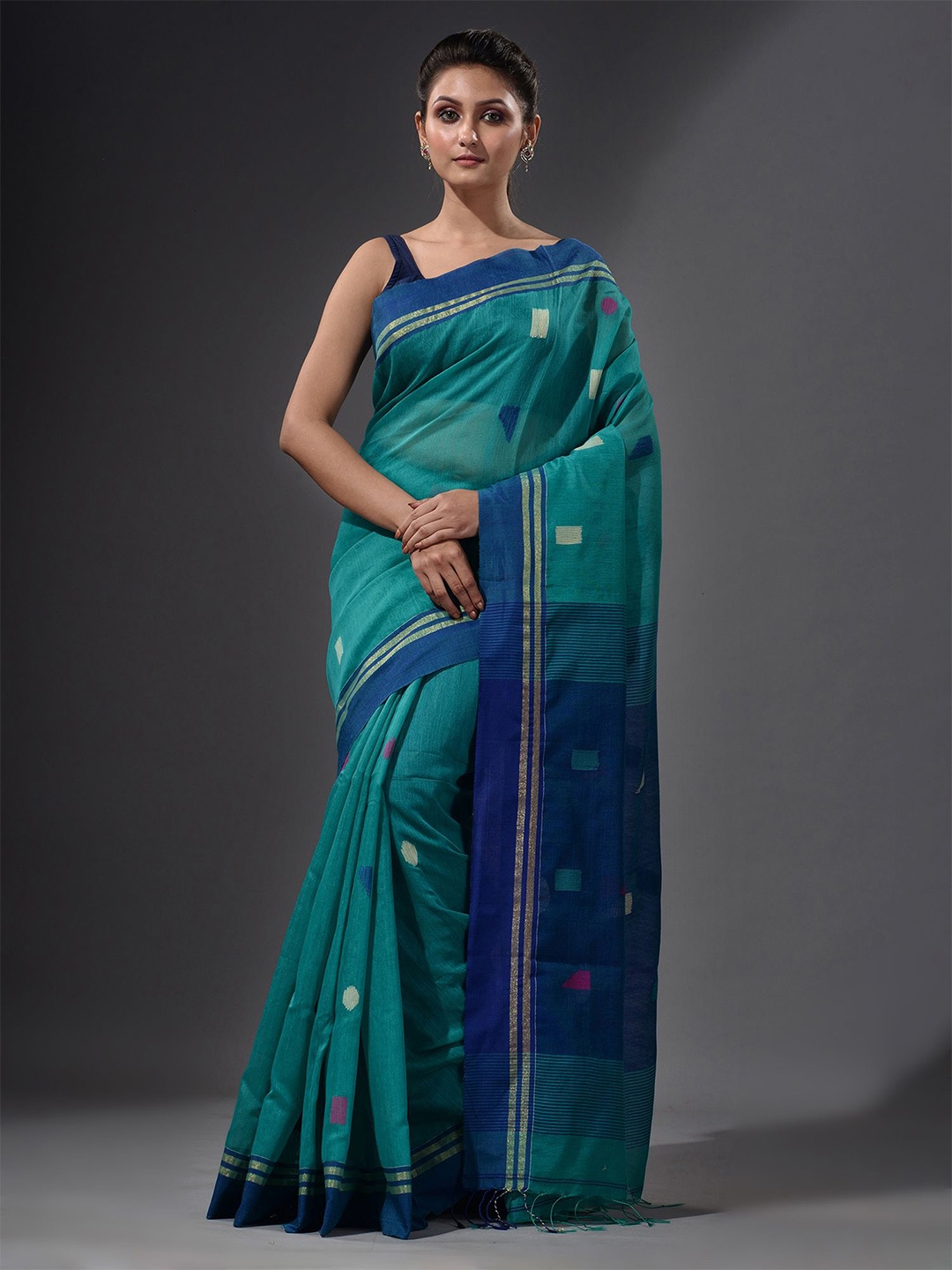

Charukriti Green & Blue Woven Design Saree