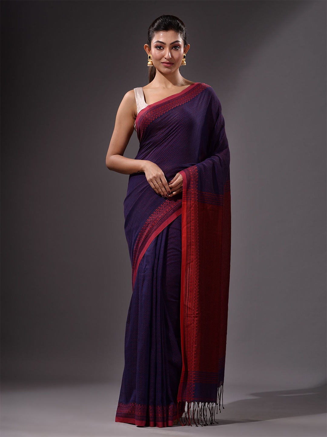 

Charukriti Blue & Maroon Woven Design Pure Cotton Saree