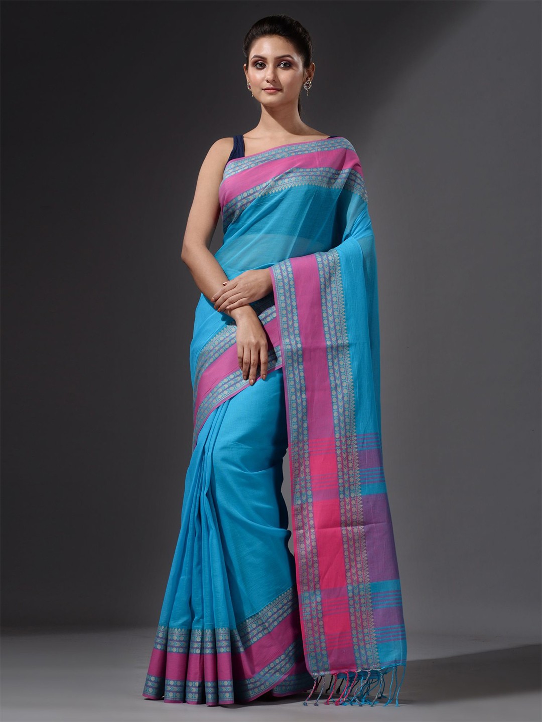 

Charukriti Blue & Pink Pure Cotton Saree