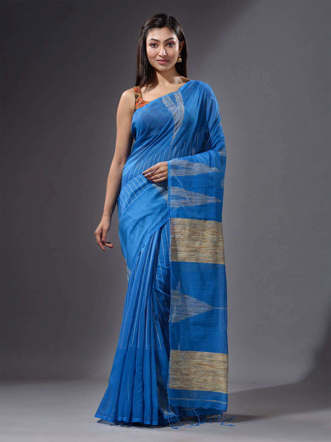 

Charukriti Blue & Tan Woven Design Saree