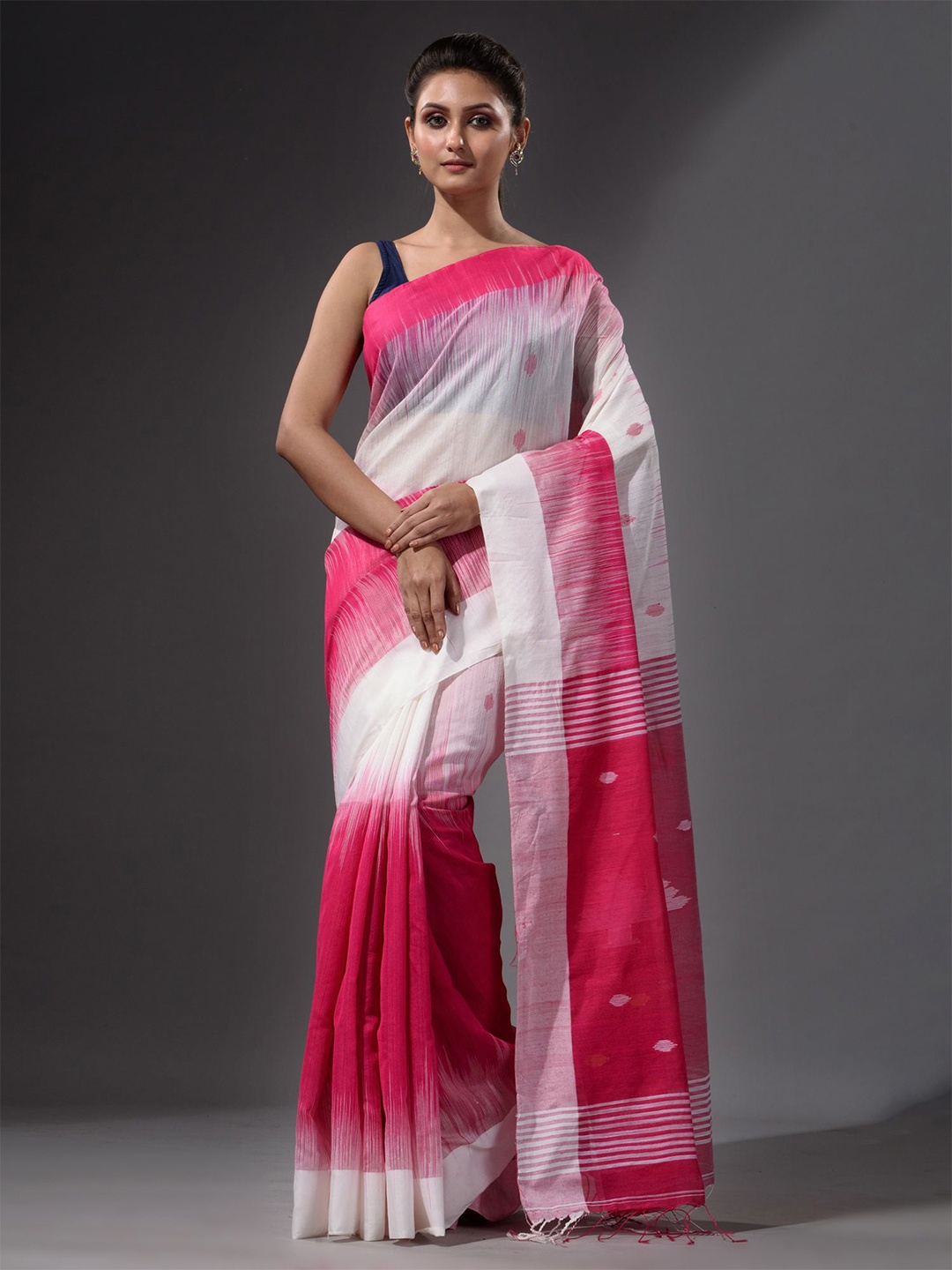 

Charukriti White & Pink Woven Design Saree