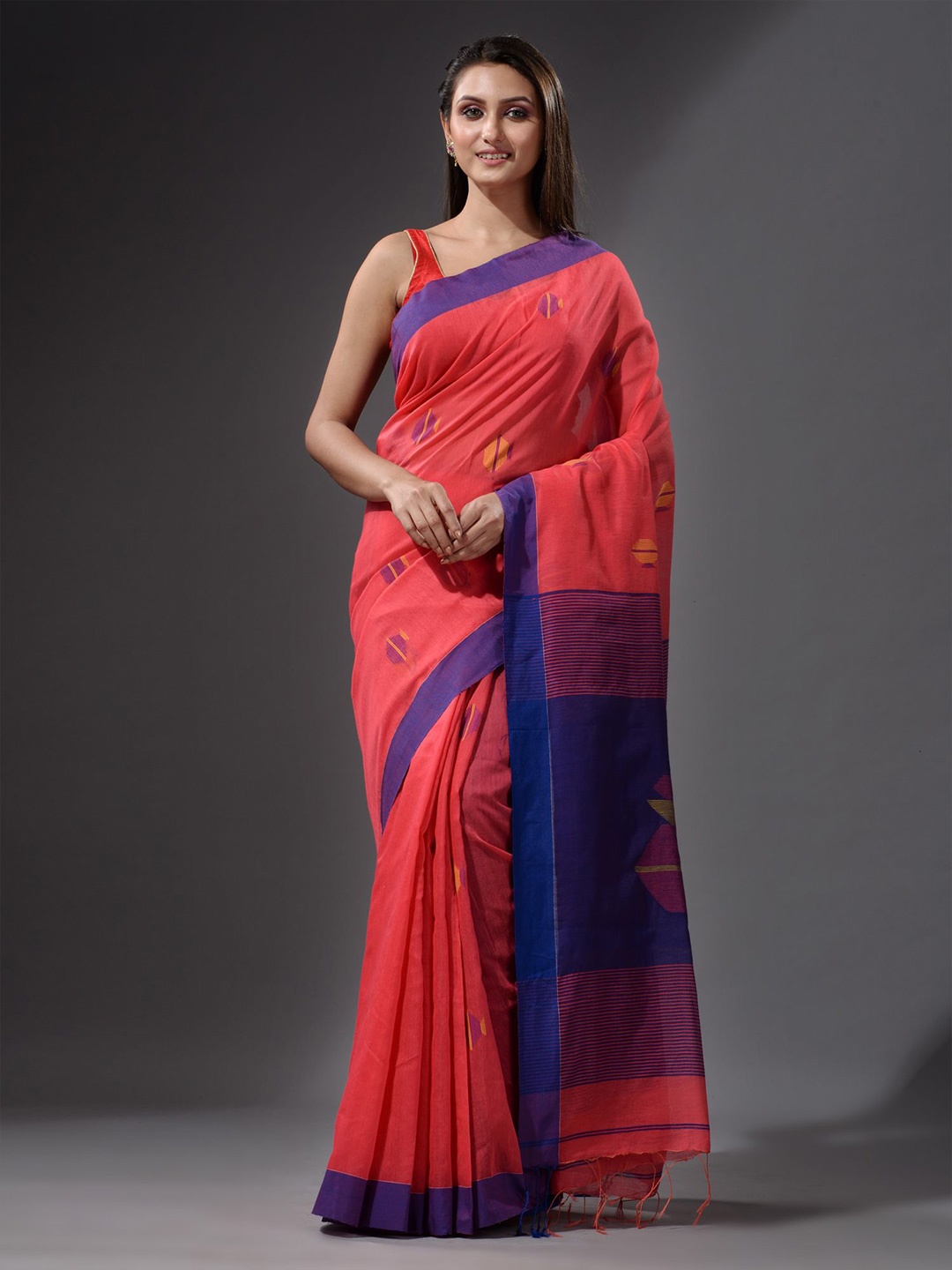 

Charukriti Red & Blue Woven Design Saree