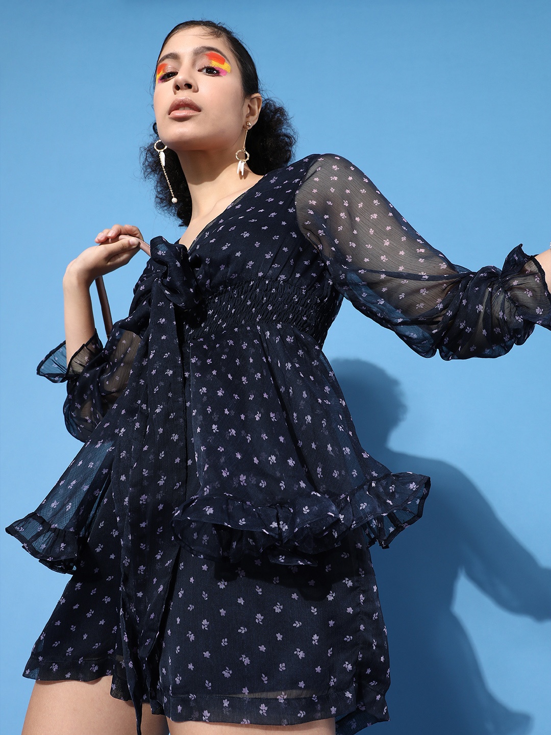 

QUIERO Women Deep Navy Blue Printed Playsuit