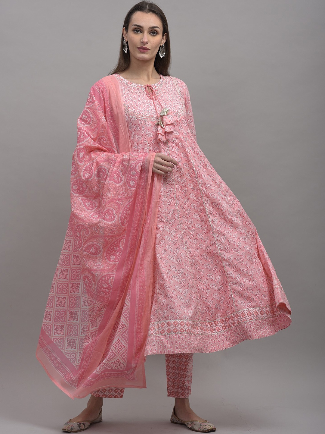 

KALINI Women Pink Paisley Printed Pure Cotton Kurta with Trousers & Dupatta