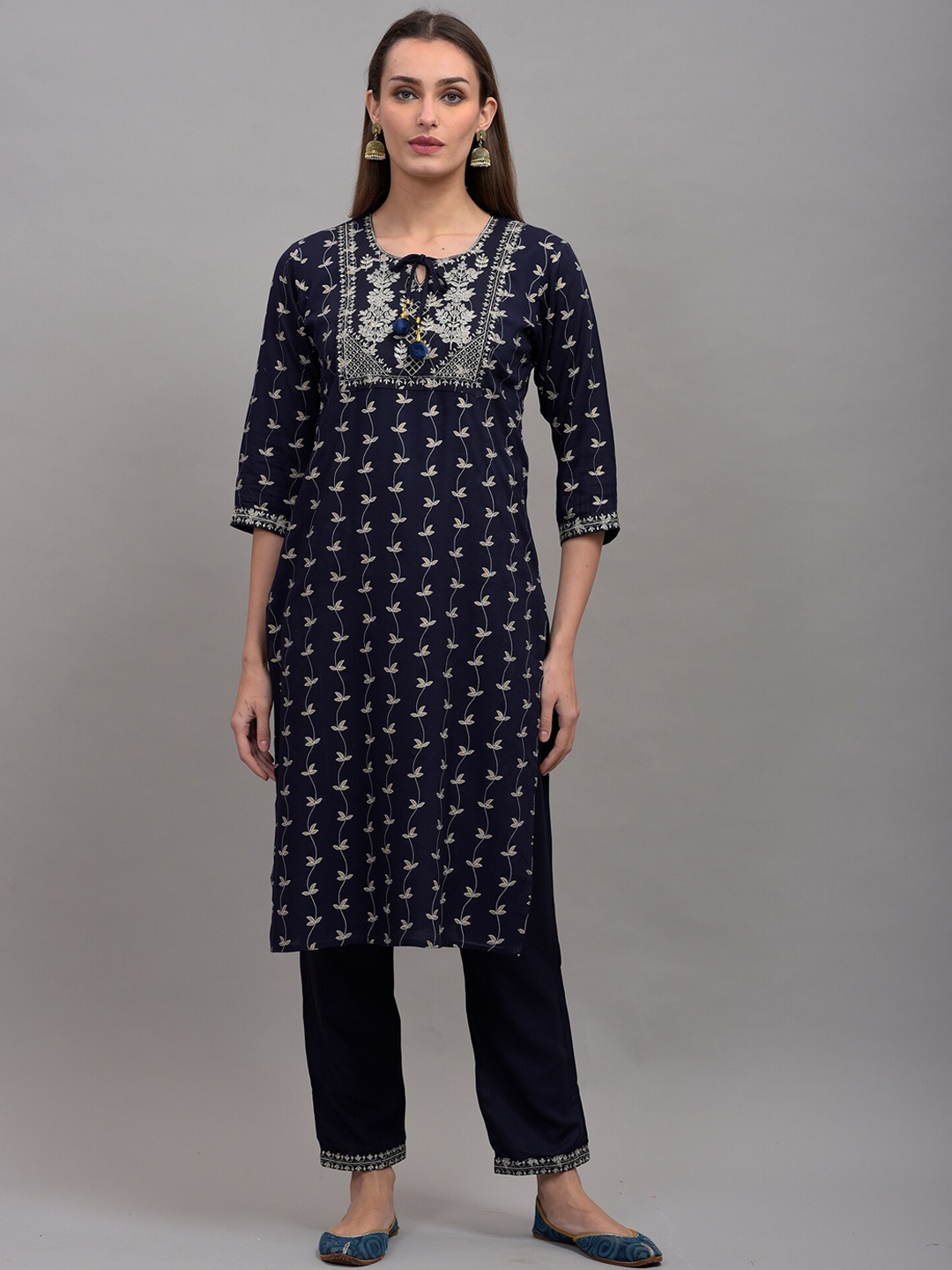 

KALINI Women Blue Ethnic Motifs Yoke Design Kurta with Trousers
