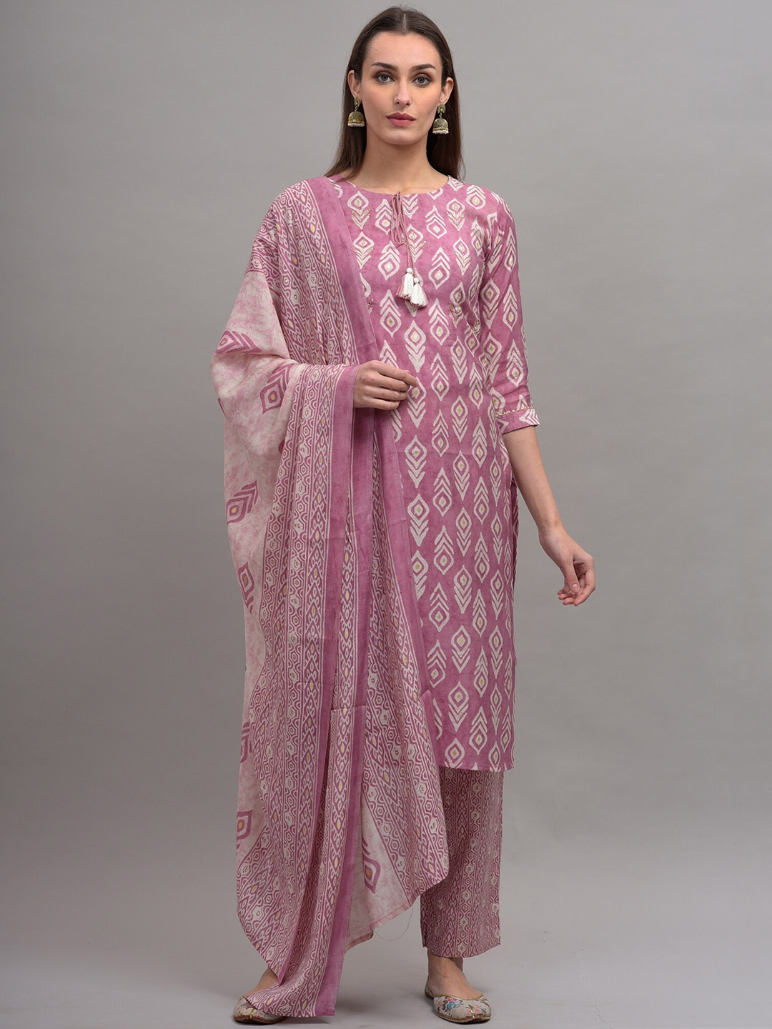 

KALINI Women Pink Floral Printed Pure Cotton Kurta with Palazzos & With Dupatta