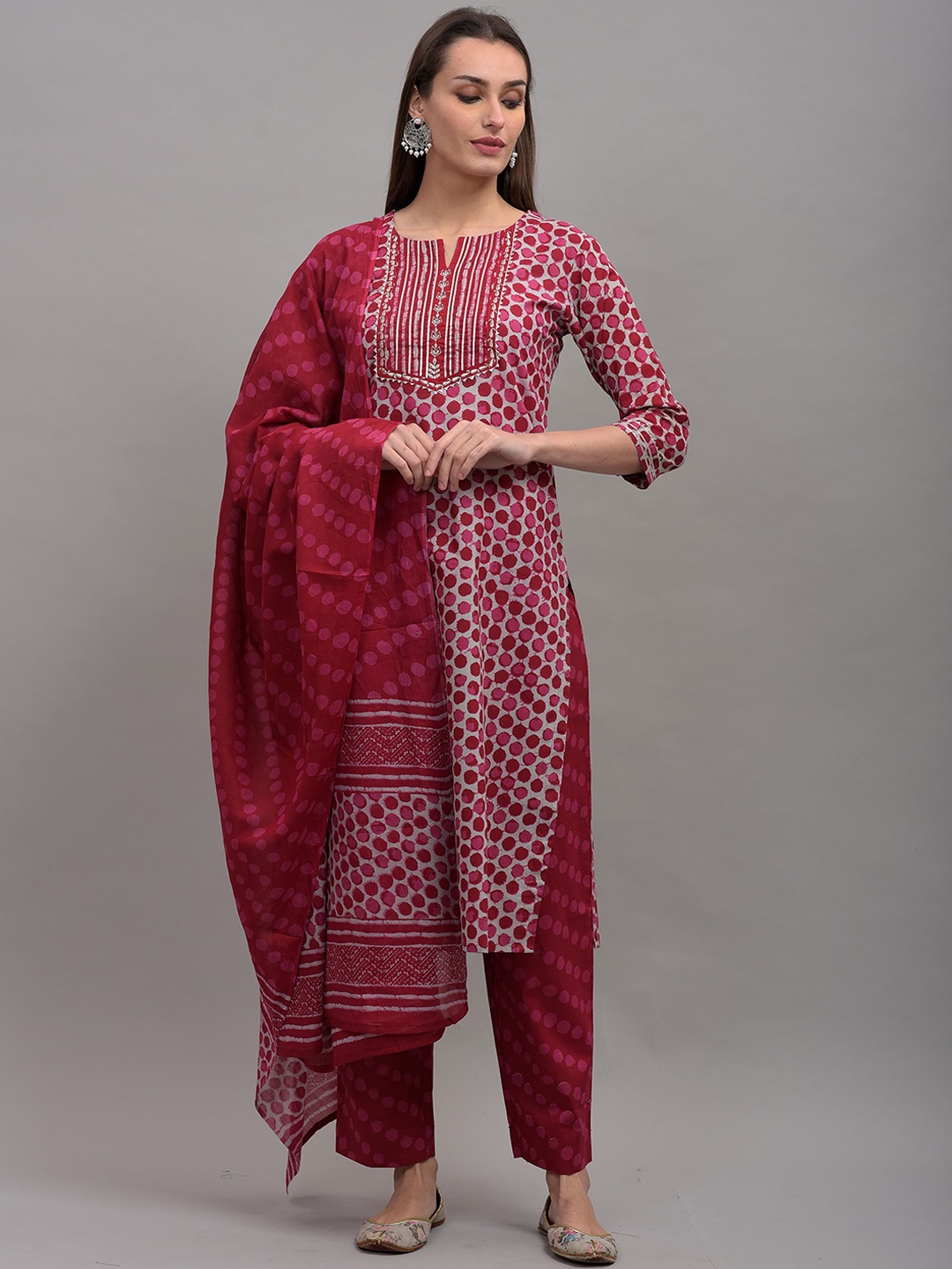 

KALINI Women Maroon Printed Pure Cotton Kurta with Trousers & With Dupatta