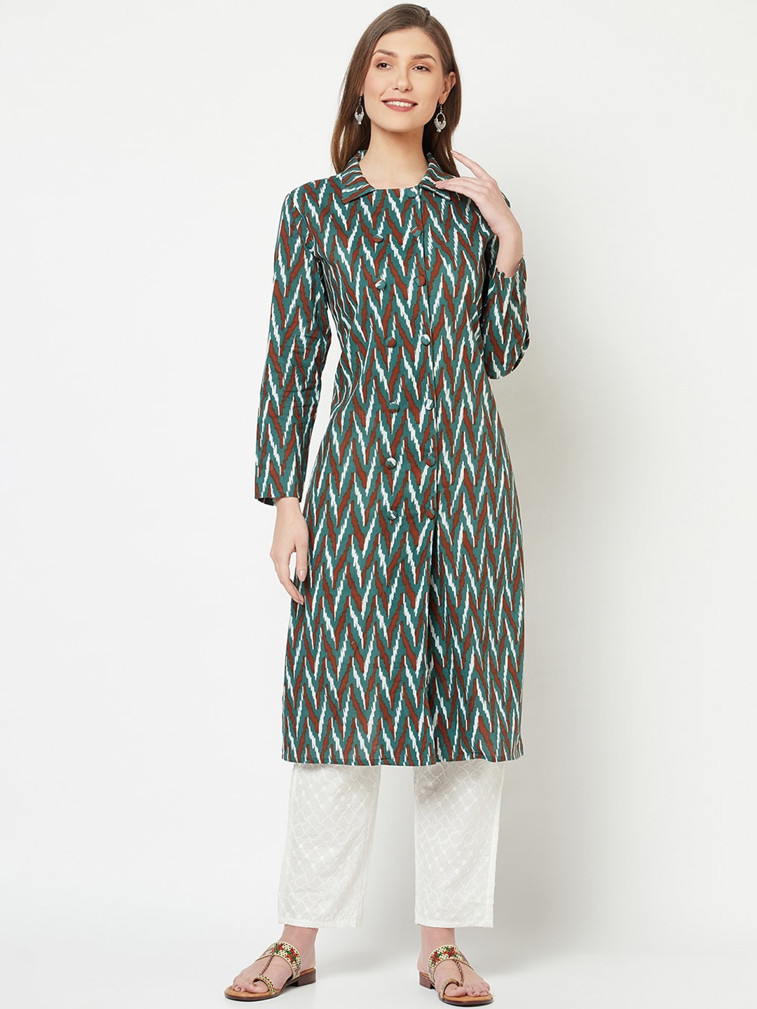 

KALINI Women Green Printed Pure Cotton Kurta with Trousers