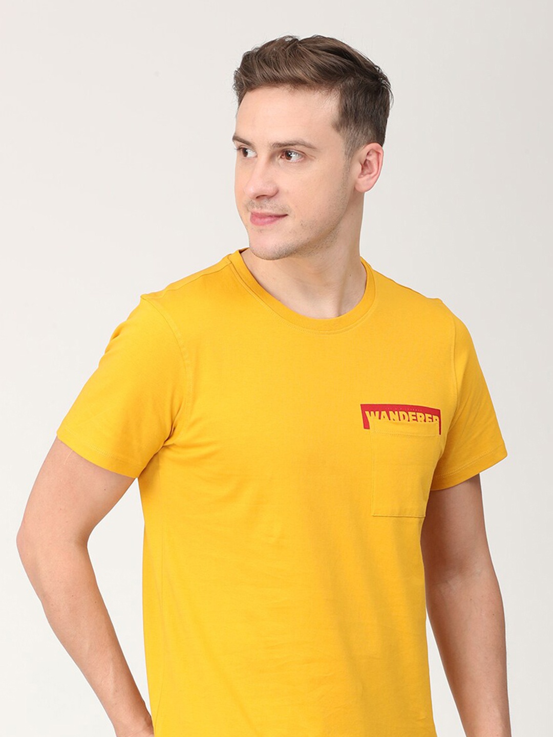 

Mast & Harbour Men Yellow Typography Printed Pockets T-shirt