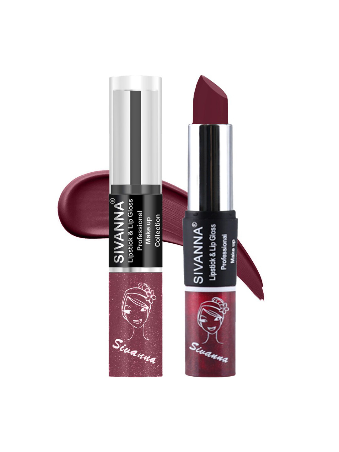 

Sivanna Colors Professional Makeup Collection 2 in 1 Lipstick & Lip Gloss - DK061 08, Maroon