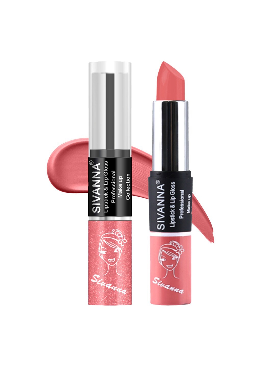 

Sivanna Colors 2-in-1 Professional Makeup Lipstick & Lip Gloss - DK061 24, Pink