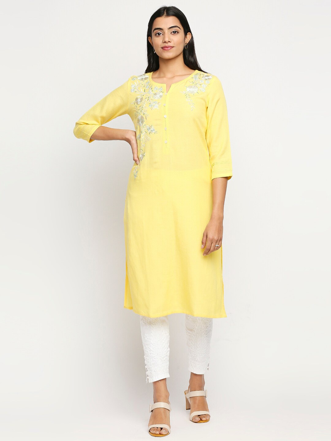 

Ethnicity Women Yellow Ethnic Motifs Embroidered Kurti