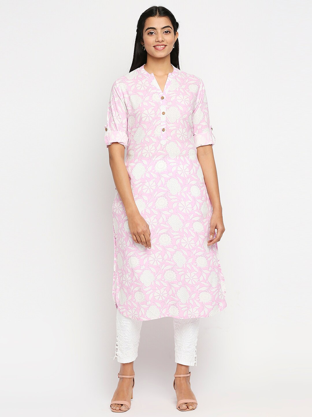 

Ethnicity Pink Floral Printed Kurti