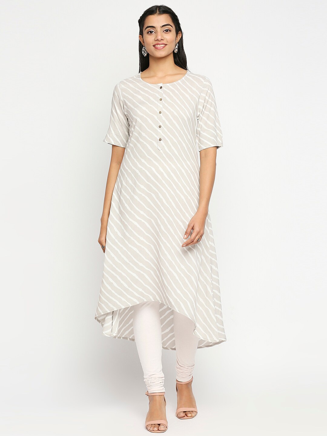 

Ethnicity Women Grey & Off White Striped Kurta