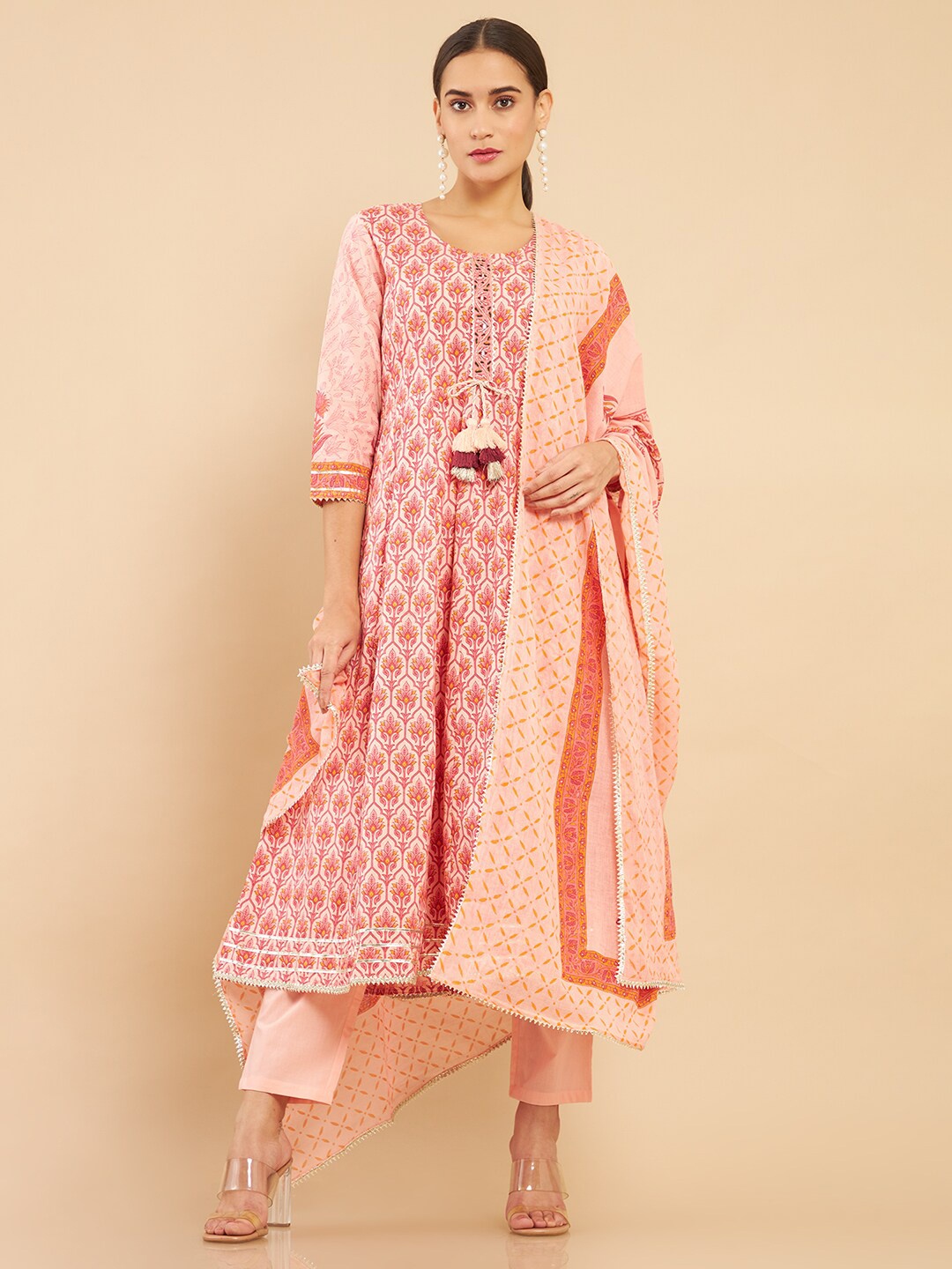 

Soch Women Pink Printed Pure Cotton Embroidered Suit Set
