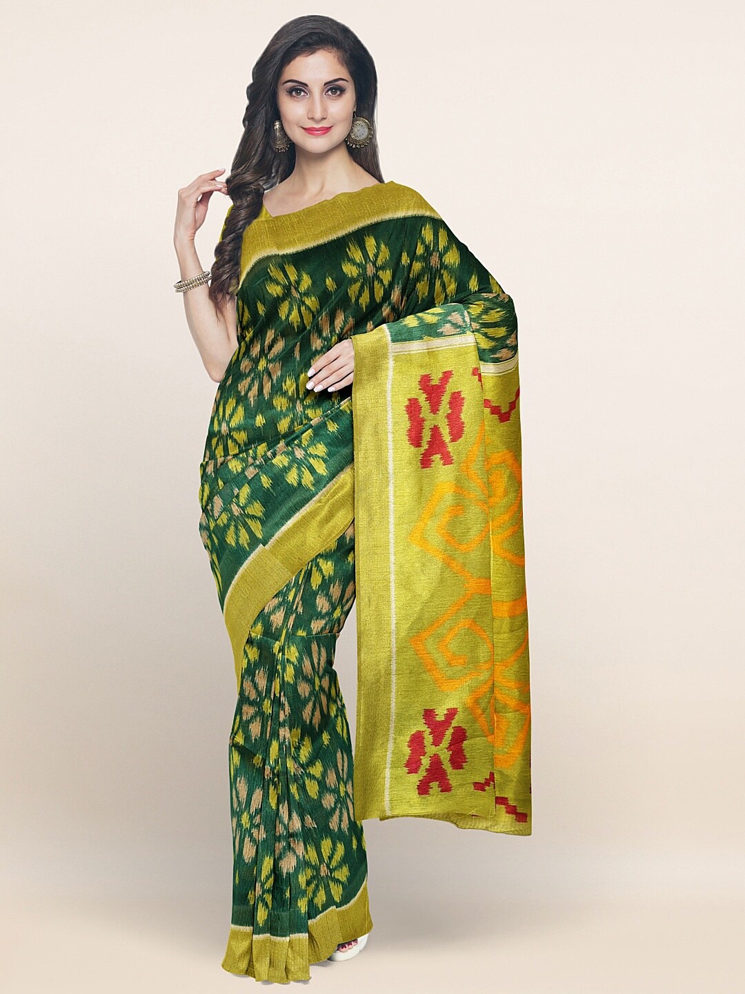 

Pothys Green & Yellow Floral Zari Saree