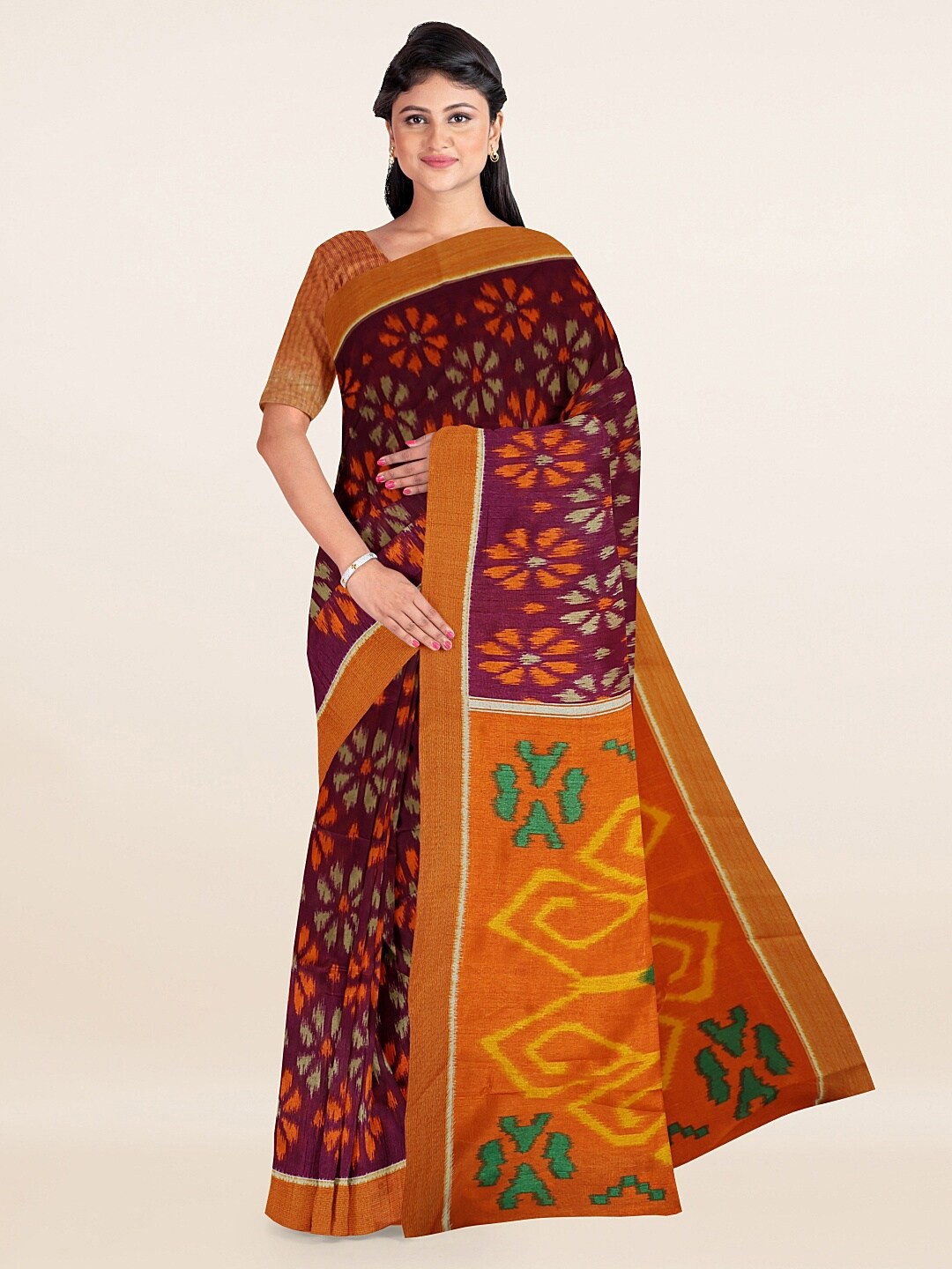 

Pothys Purple & Orange Floral Saree