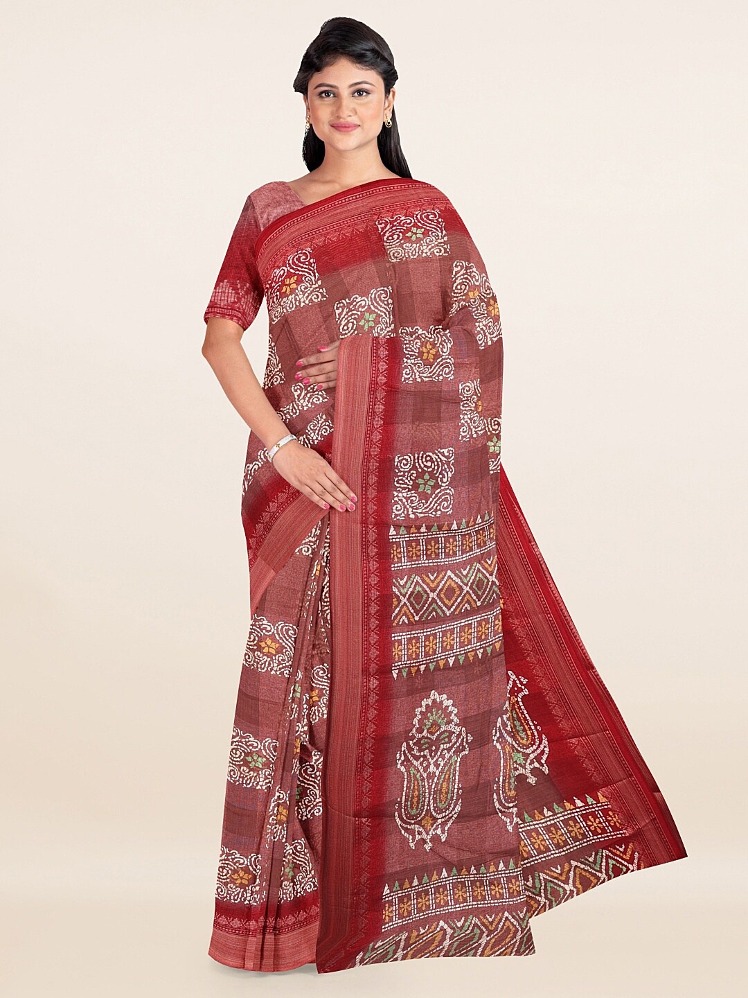 

Pothys Mauve & White Ethnic Motifs Saree