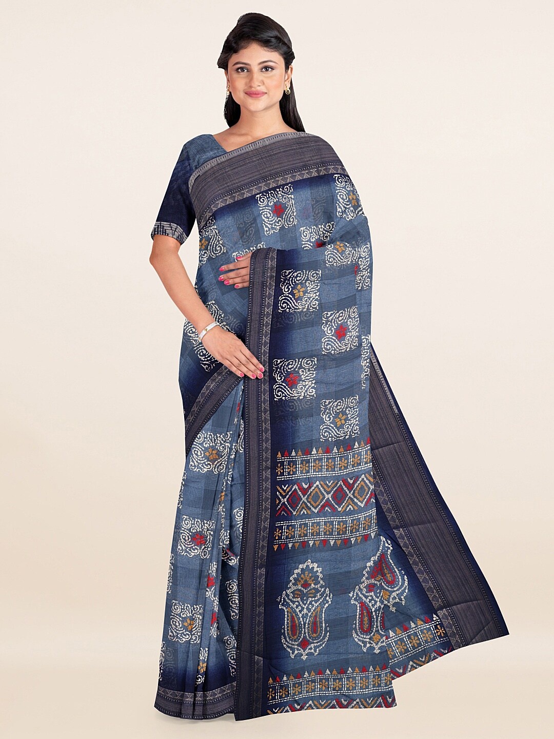 

Pothys Blue & White Ethnic Motifs Printed Saree