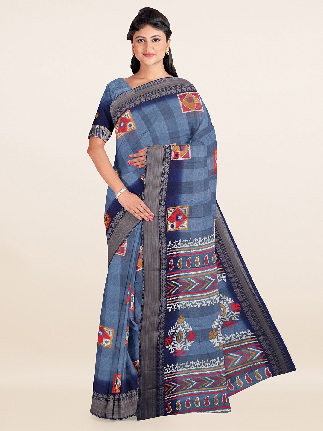 

Pothys Blue & White Printed Zari Saree