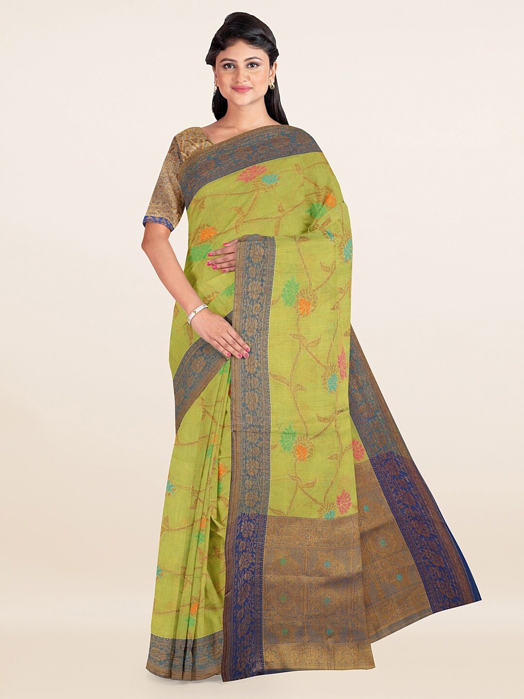 

Pothys Green & Blue Floral Saree