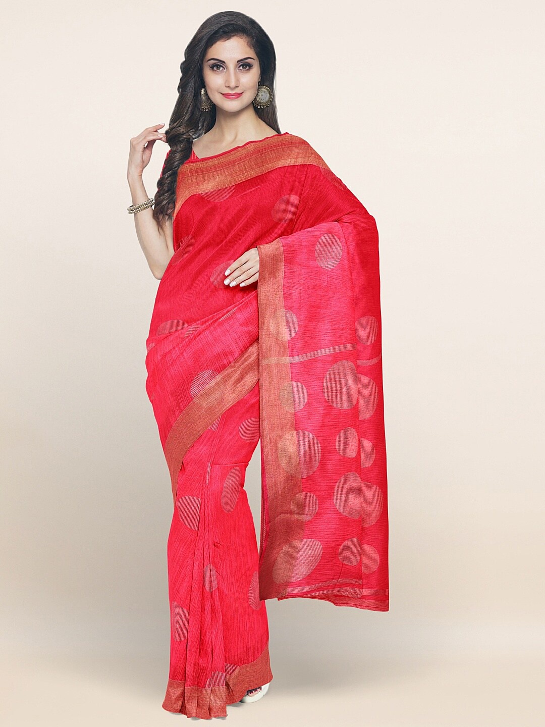 

Pothys Pink & Gold-Toned Zari Saree