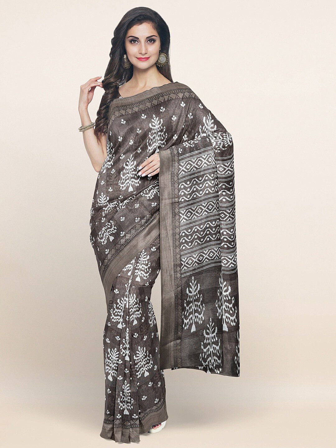 

Pothys Grey & White Ethnic Motifs Printed Zari Saree